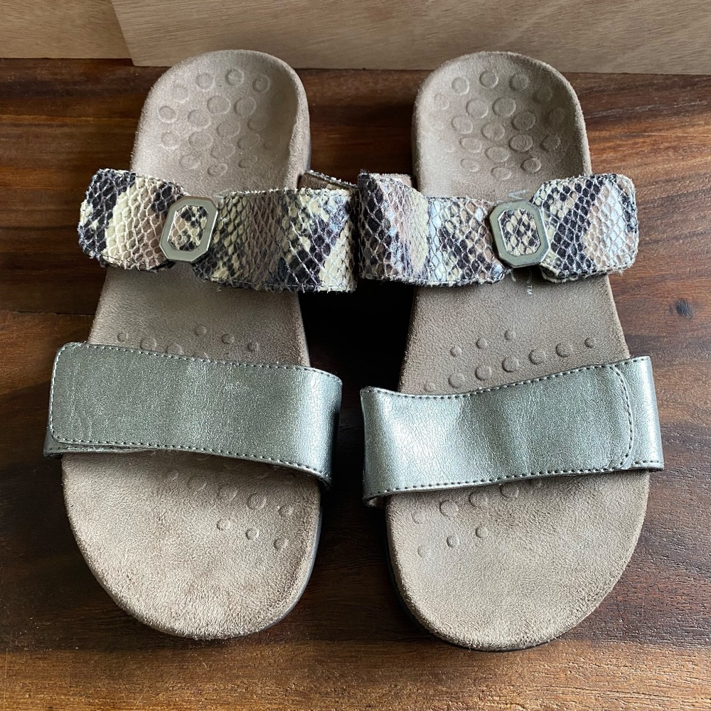 Vionic Camila Slides Sandals Snake Print Gray Dou… - image 2